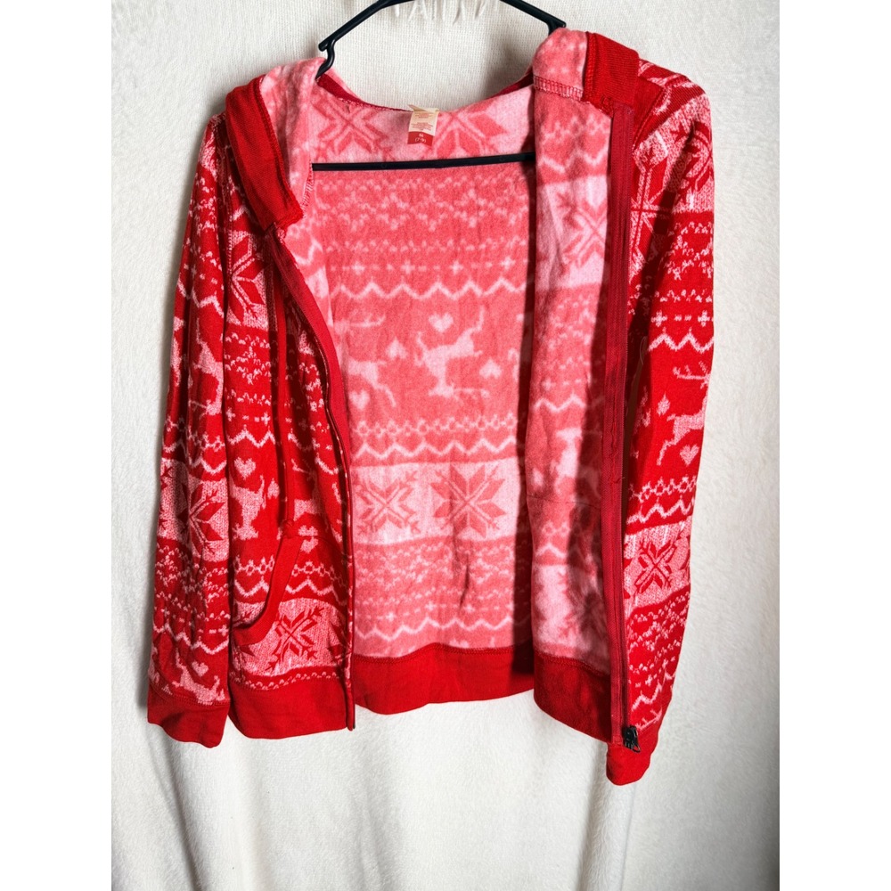 No‎ Boundaries Red Fair Isle Reindeer Snowflake Zip Up Hoodie Womens Medium 7-9